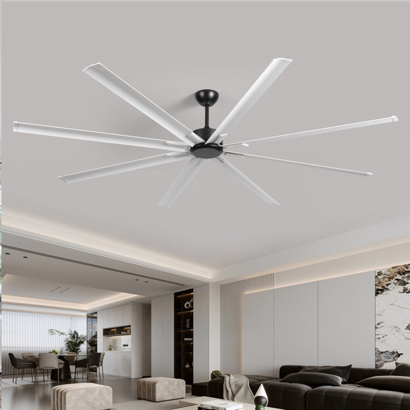 96-inch Ceiling Fan With Light And Remote Control, 6-speed Noiseless Reversible Dc Motor., White