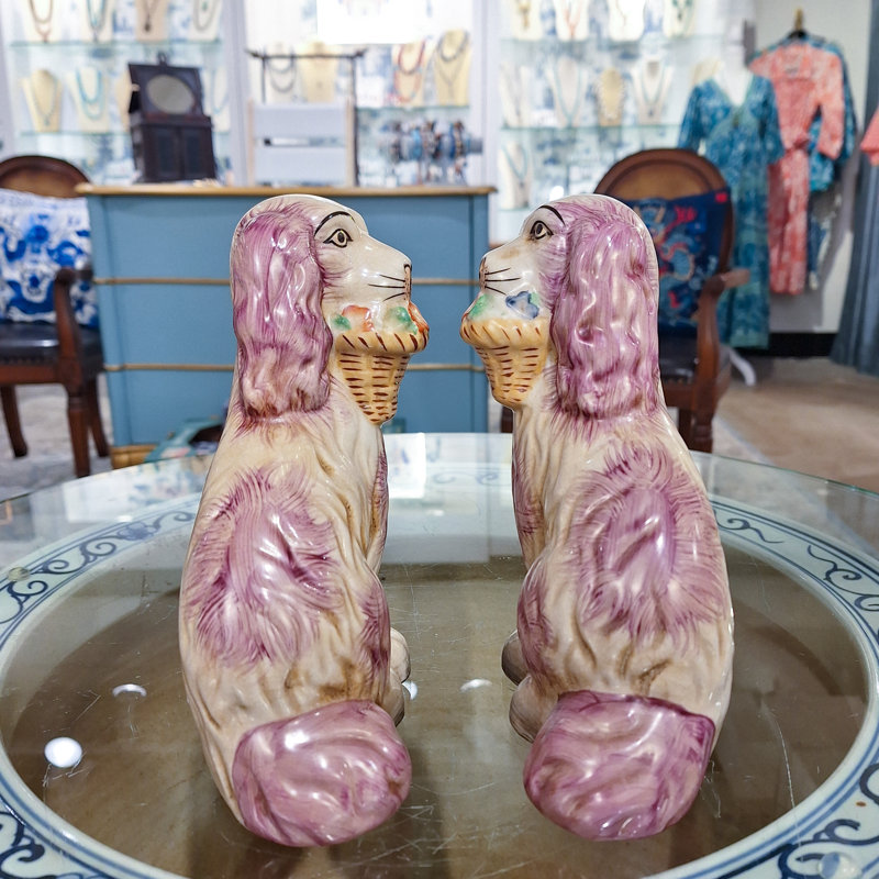 Porcelain Staffordshire Dog Figurines Pair, Red