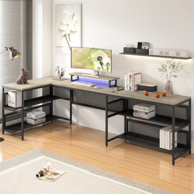 U-Shaped Desk With Shelve And LED Lights