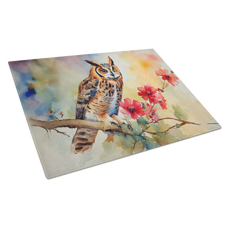 Long-Eared Owl Glass Cutting Board