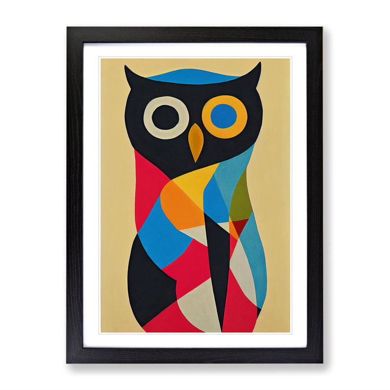 Colourful Abstract Owl No.3 - Single Picture Frame Print, Black, 46cm H x 34cm W x 2cm D