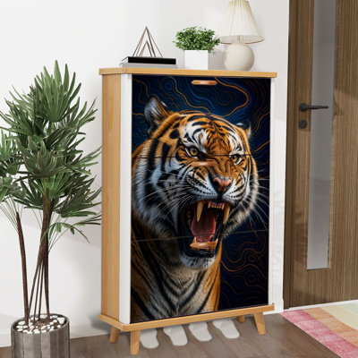 Shoe Storage Cabinet with 3 Flip Drawers for Fierce Roaring Tiger Shoe Rack Storage Organizer