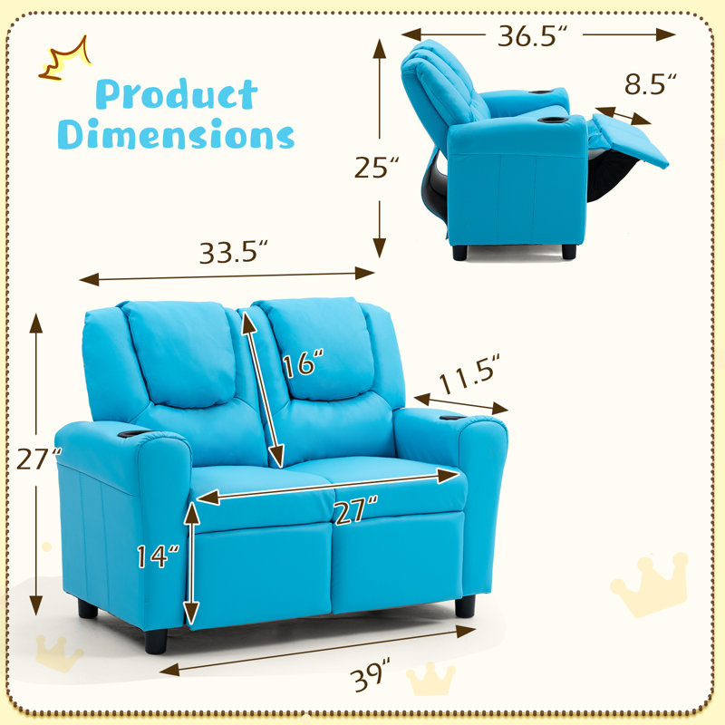 Ivanovic Kids 14.17'' PU Leather Recliner Sofa/Sectional with Footrest, Blue