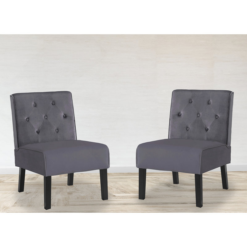 Deux chaises d'appoint capitonnées à deux boutons avec tissu en velours et coussin en mousse haute densité pour plus de confort et de style