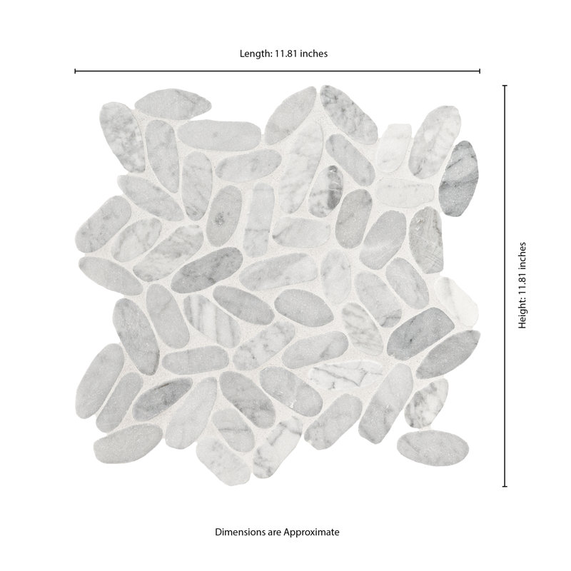 Marvella Pebble 12 in. x 12 in. Natural stone Mosaic Floor and Wall Tile, Carrara Cut