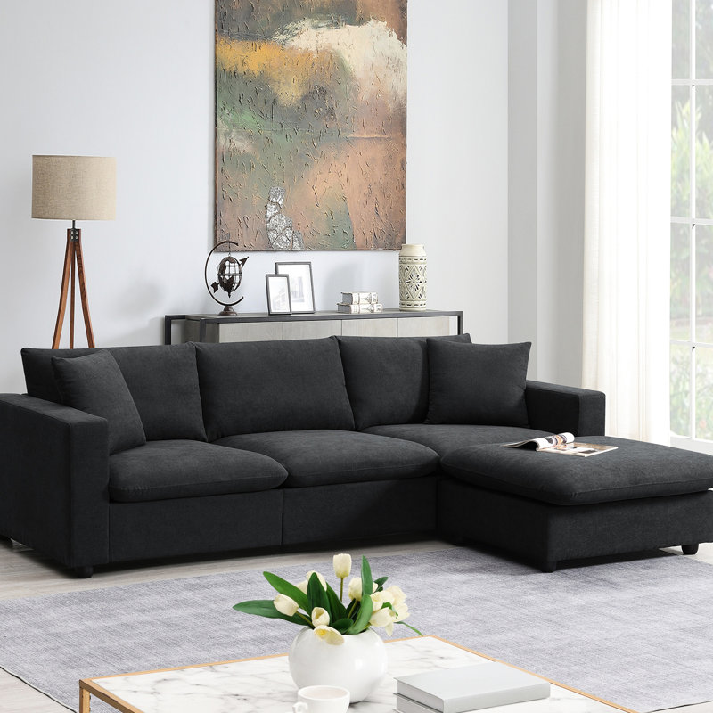 Canapé modulaire 101 po x 66 po avec revêtement, canapé convertible à 4 places, structure stable en fer pour décoration intérieure en L, tissu confortable, style simple et mobile, plusieurs pièces,