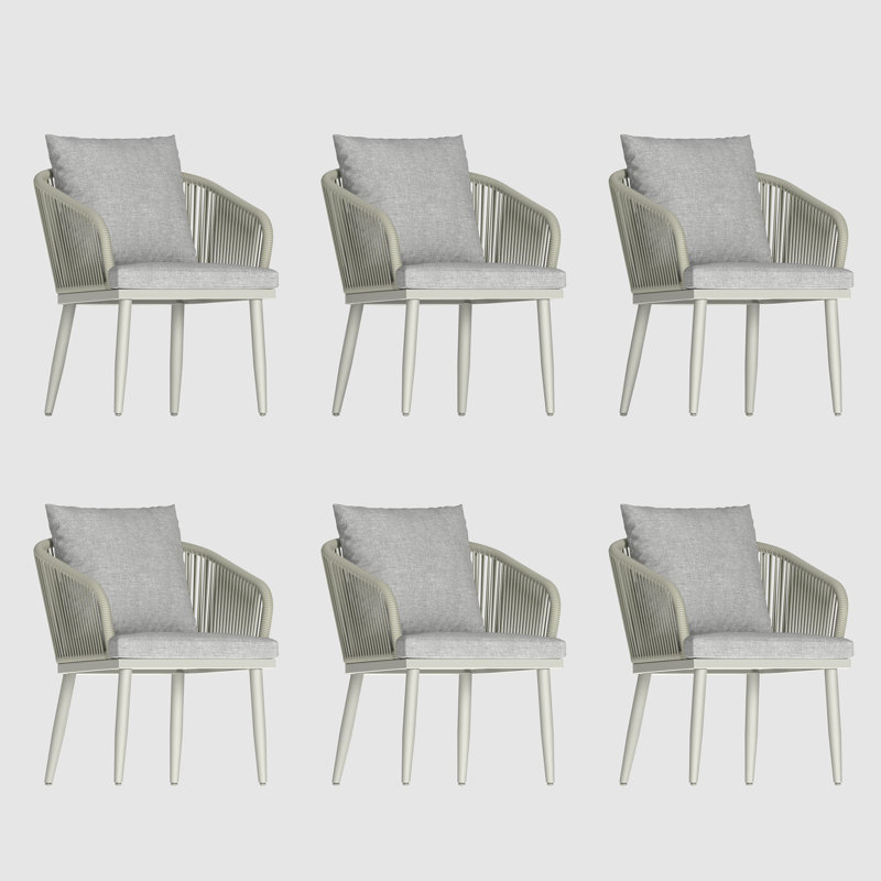 Patio Dining Armchair with Cushion, Light Grey, 6, White