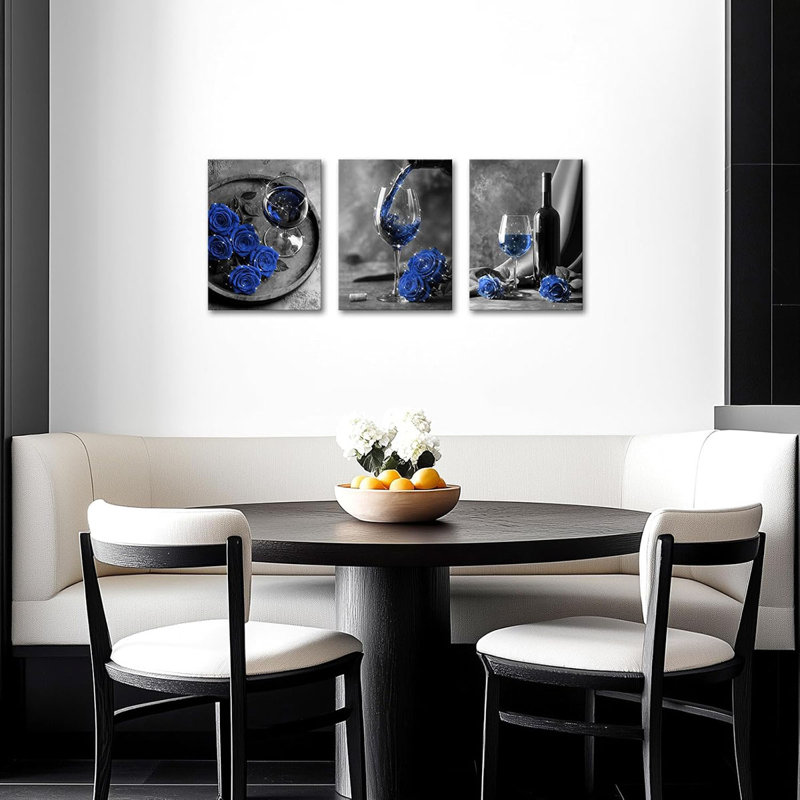 3 Piece Wrapped Canvas Print, Blue