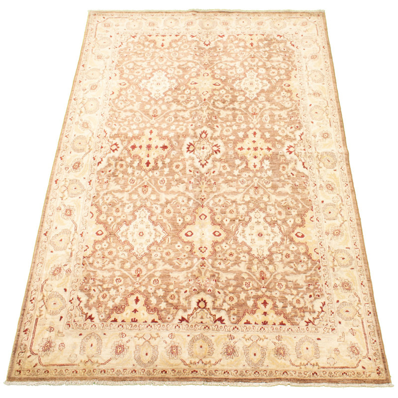 Tapis zone en laine ivoire/brune 5 pi 10 po x 9 pi 5 po à la main one-of-kind-noué la 2010 ushak Northdale
