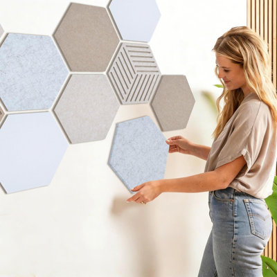 Acoustic Felt Bulletin Board Tiles Self-Adhesive Sound Absorbing Wall Panels, Modern Cork Board Alternative for Office Decor, Push Pin Memo Board (Hexagon-10p)