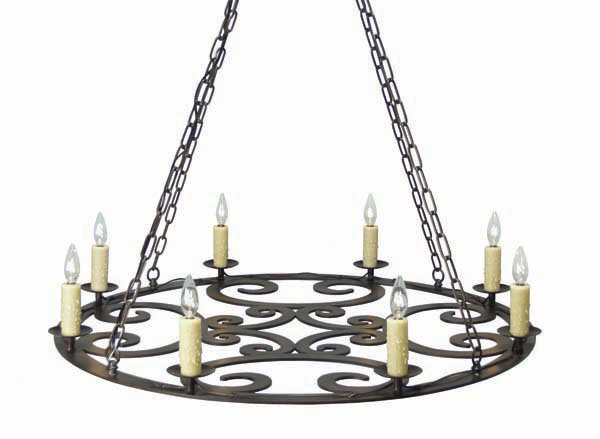 Lustre en roue de chariot à 8 lumières Ashley, Fer rustique, Pas d'ombre