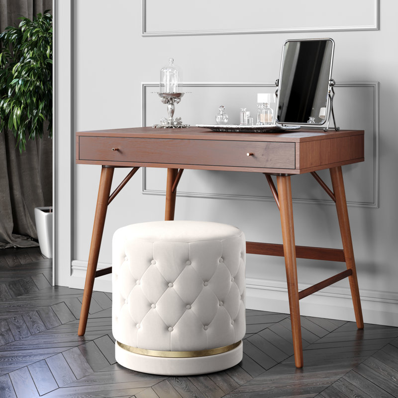 Vancamp Velvet Ottoman, White Velvet