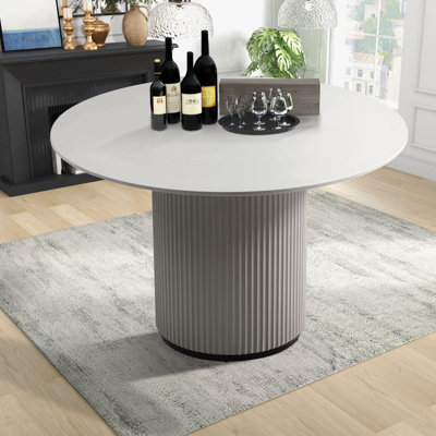 Anae Round Dining Table Pedestal Table with MDF Handcraft Oak Veneer Top for Dining Room