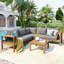 Ensemble de patio 4 pièces en bois d'acacia avec accoudoirs tissés, canapé en L, table basse et coussins pour la détente en plein air-45093538-45093537