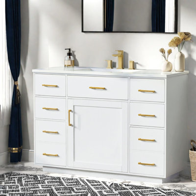 Vanities(Must include both Vanity Cabinet and Sink) with Storage, White MDF, Modern