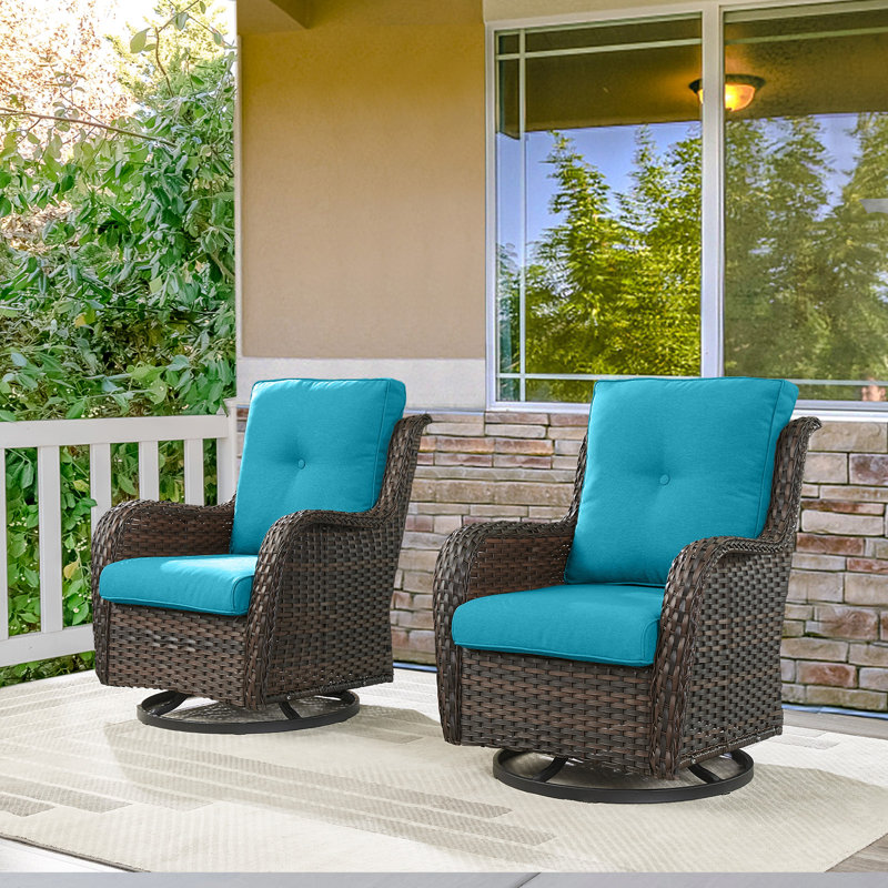 Fauteuils d'appoint en rotin avec coussins Bonia, Brun, Bleu lac