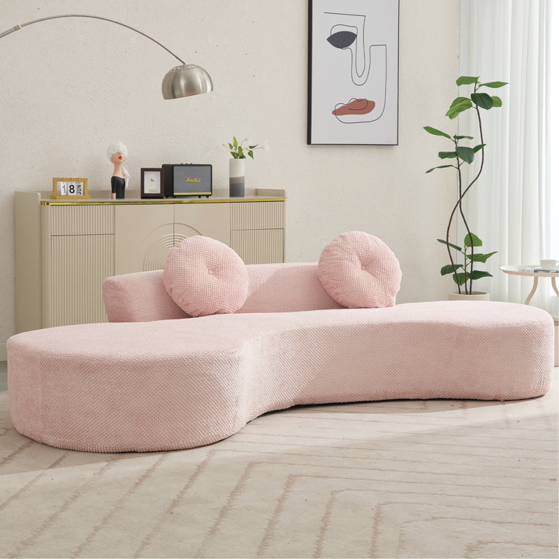 Moderne incurvé 105,5 po, rose 3 avec 2 coussins, revêtement en velours côtelé en forme de point, aucun assemblage requis, assemblage intérieur en mousse confort 3, rembourrage confortable, espace minimaliste