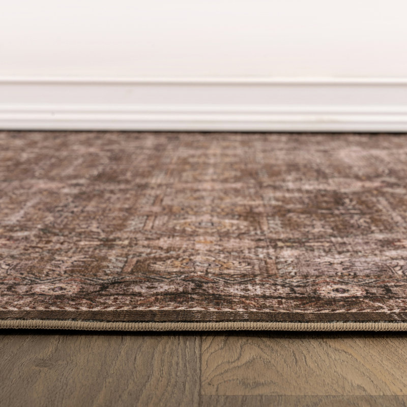 Tapis persan brun clair antidérapant à envers lavable en machine, 2 pi x 12 pi