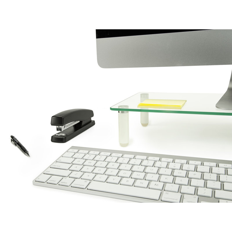 Clear Glass and Aluminum Desktop Monitor Riser Stand