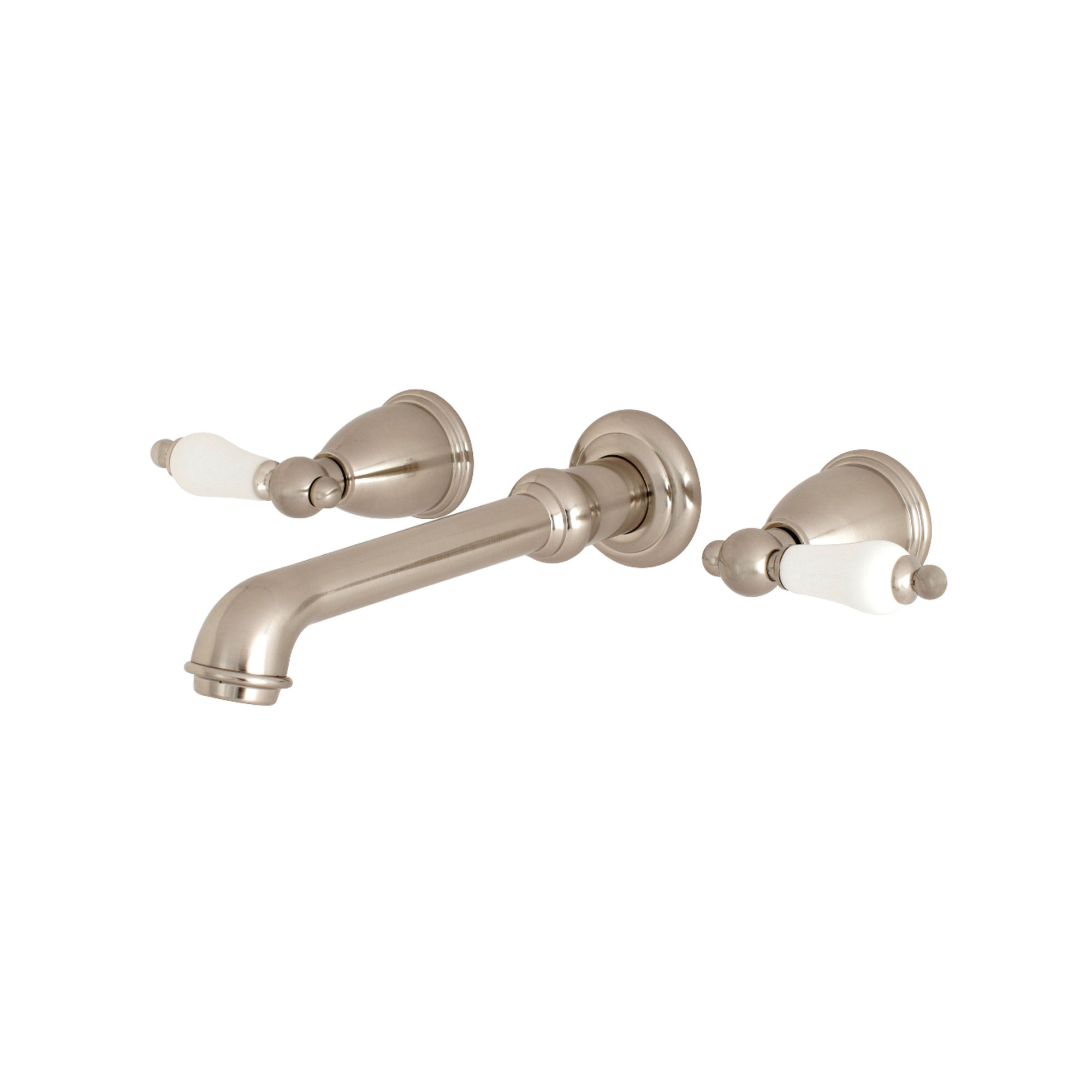 Kingston Brass English Vintage Two-Handle 3-Hole Wall Mount Roman Tub Faucet, Brushed Nickel