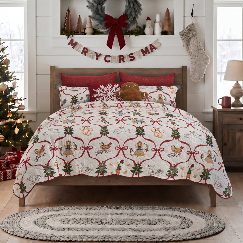 Ensemble de courtepointe multicolore « 12 jours de Noël » de Greenland Home Fashions – Twin/XL, 2 pièces
