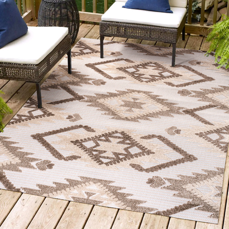 Tapis intérieur / extérieur brun / ivoire Aydon, Rectangle de 5 pi x 8 pi