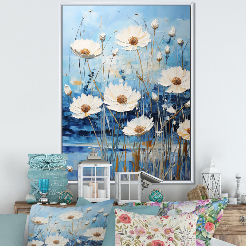 «Blue Cornflower Melody II», reproduction sur toile, H 32 po x l 24 po x P 1 po, Cadre flottant blanc
