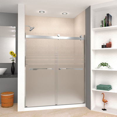 Porte de douche coulissante sans cadre Transoler Brianna, l 60 po x H 70 po, verre trempé givré 5/16 po