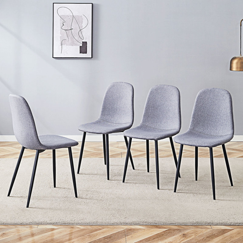 Ensemble de 4 chaises de salle à manger rembourrées, Gris clair, Noir