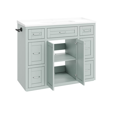 Meuble-lavabo autoportant de 48 po avec 6 tiroirs et rangement central rabattable
