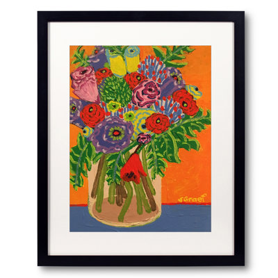 Flowers On Orange Print by Sue Graef