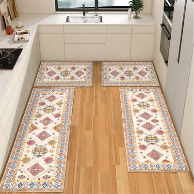 Tapis de cuisine 20 po x 32 po + 20 po x 48 po + 20 po x 60 po Tapis de cuisine en polypropylène à motif boho antidérapant