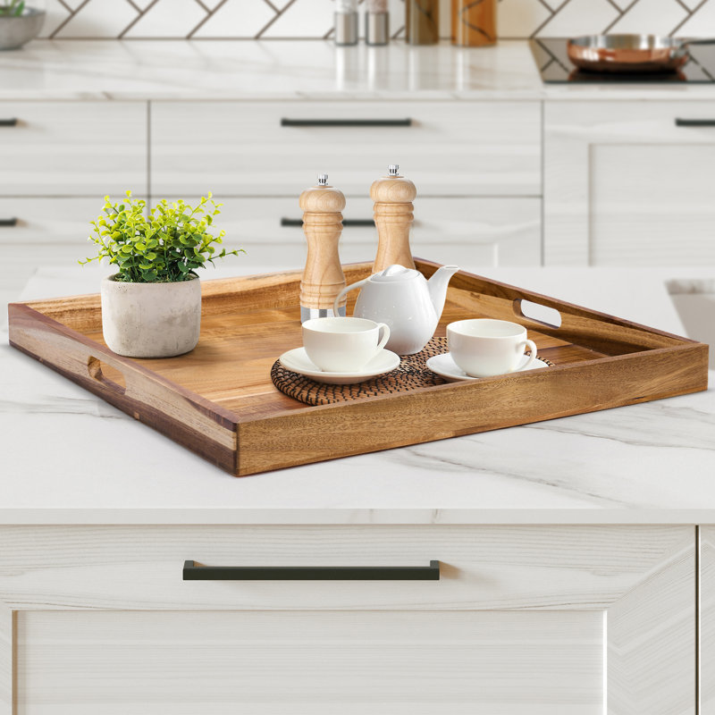Grand plateau décoratif carré en acacia manguier Francita, H 2,56 po x l 24 po x P 24 po