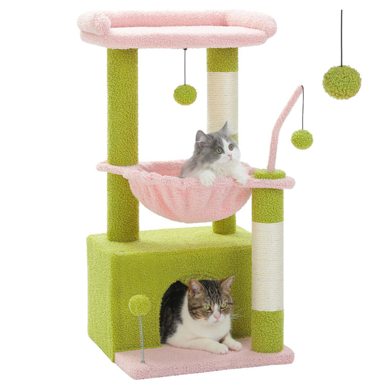 Tour pour chat 4-en-1 multi-niveaux, arbre à chat avec grand condo pour chat, poteau à griffer pour chat avec hamac profond et perchoir confortable