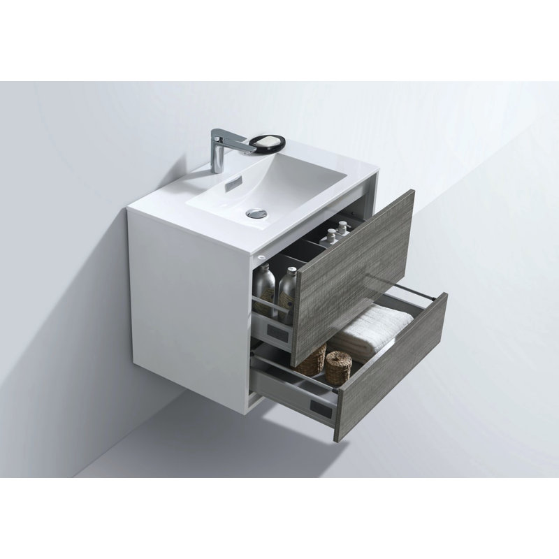 Trieu 29.75 " W Single Vanity Bathroom Vanity With Acrylic Top, Gloss White/Gray