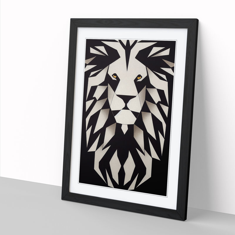 Lion Pattern - Single Picture Frame Print, 64cm H x 46cm W x 2cm D, Black