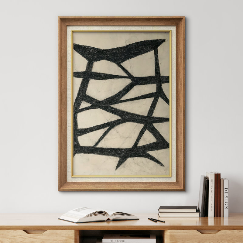 Œuvre encadrée de qualité supérieure - reproduction abstraite rétro pour décoration de salon - 26 po x 36 po, Naturel