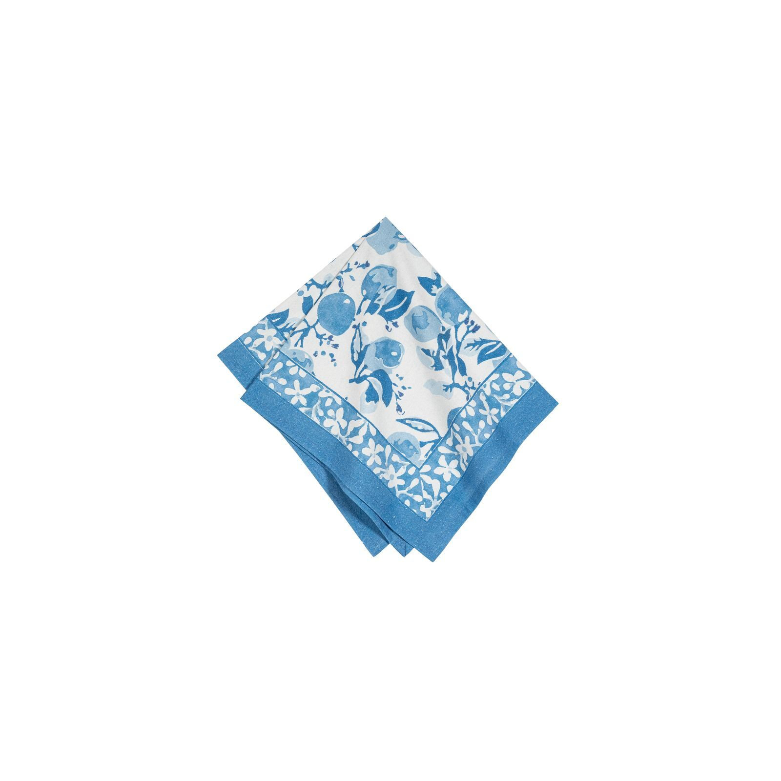 Citron Linen Floral Square Napkin, Blue