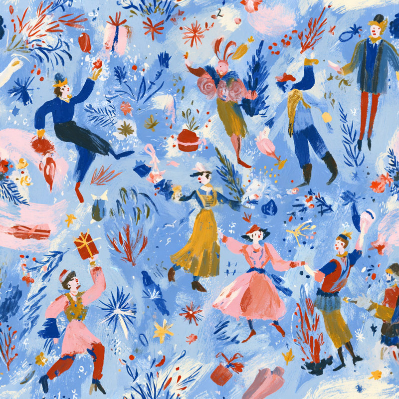 «Winter Celebration Dancers», art mural sur toile tendue, H 12 po x l 12 po