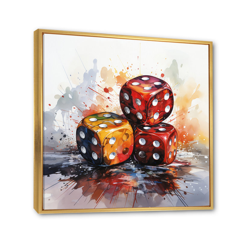 «Casino Royale Dice IV» sur toile, H 16 po x l 16 po x P 1 po, Cadre flottant doré