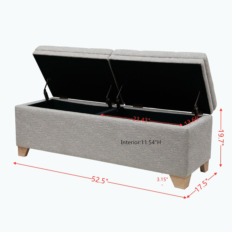 Gray Upholstered Storage Bench with Button-Tufted Top