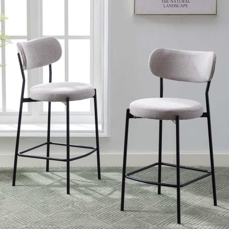 Mateiu 66cm Boucle Fabric Bar Stool, Grey