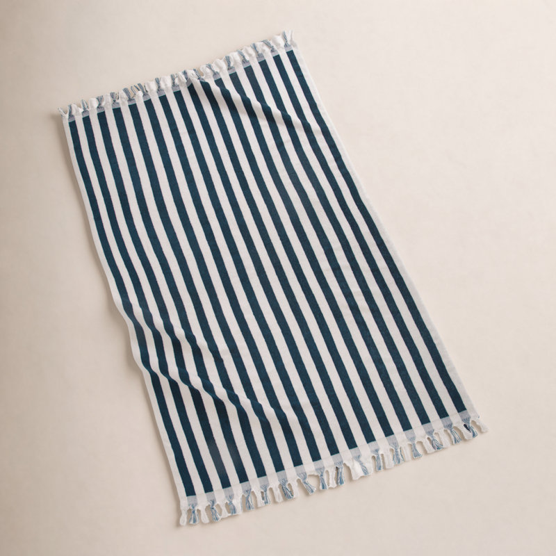Bernice Cotton Midweight Beach Towel, Navy/White