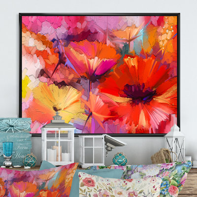 Fleurs abstraites de gerbera rouge - reproduction de cadre flottant sur toile