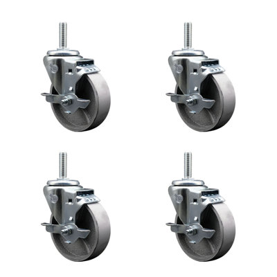 Steel Wheel Swivel 5/8 Inch Threaded Stem Caster with Brake SCC