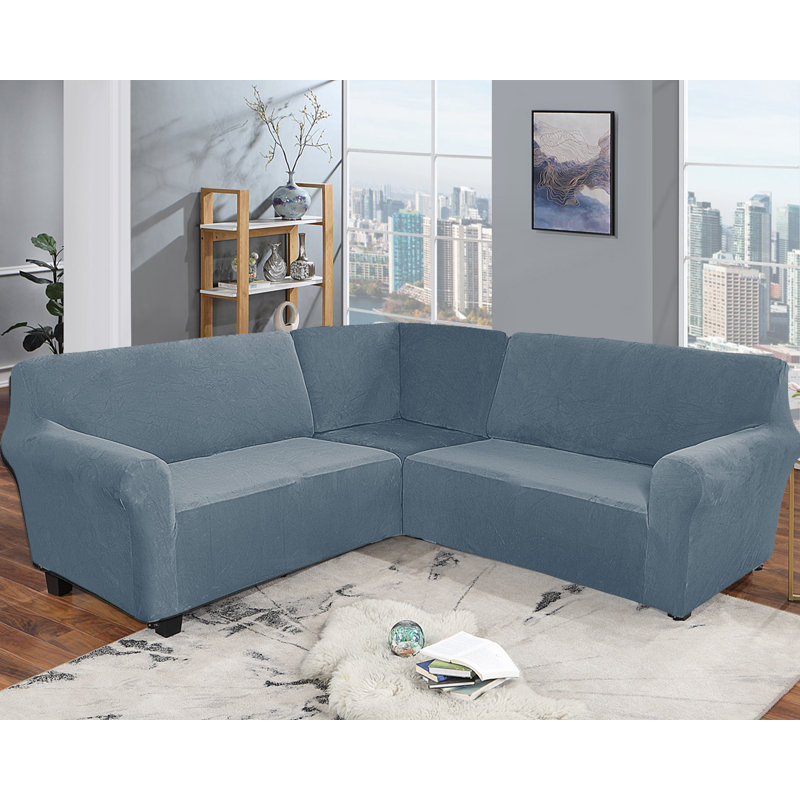 Housse pour canapé de coin Elastic, Bleu acier, H 38 po x l 58 po x P 43 po
