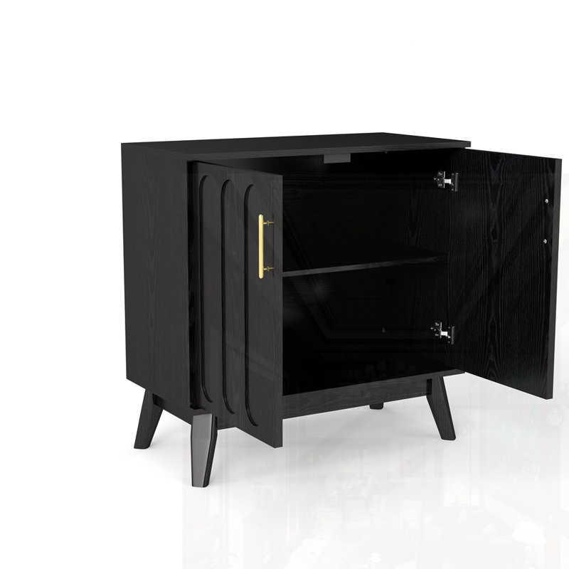 Mid Century Modern Fluted Sideboard Cabinet, Black