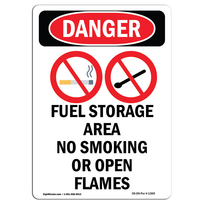 Zone de stockage de carburant danger OSHA, H 18 po x l 12 po x P 0,1 po