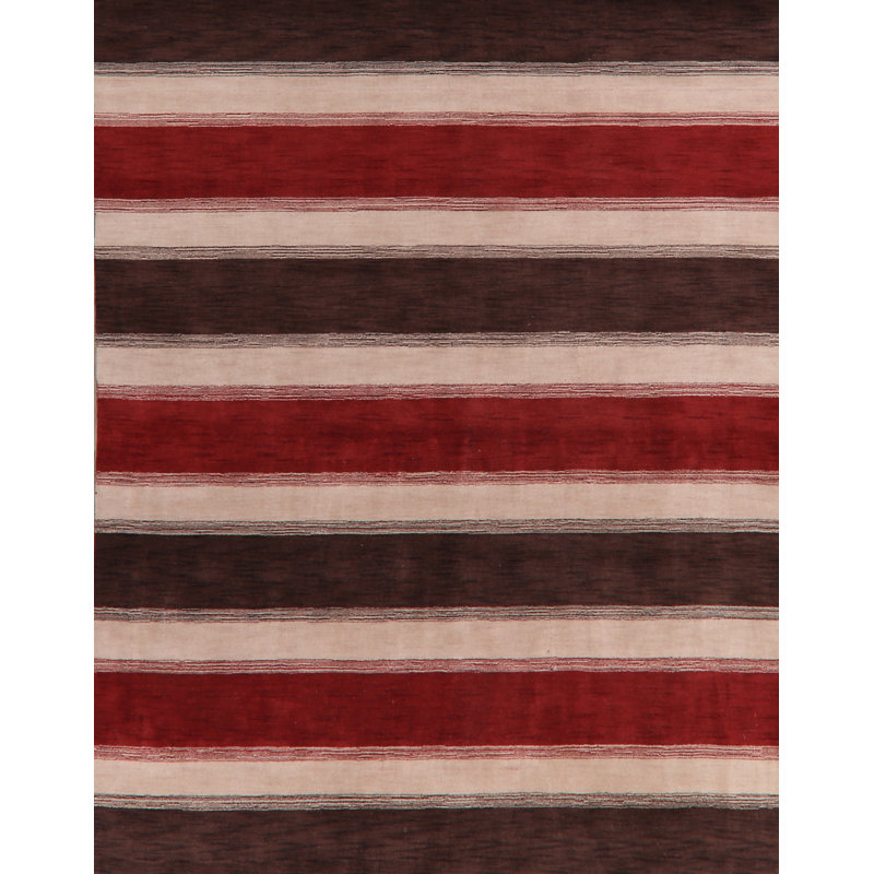 Tapis unique en laine noué à la main Gabbeh nouvel âge rouge / brun 8 pi 11 po x 10 pi 1 po Anielka