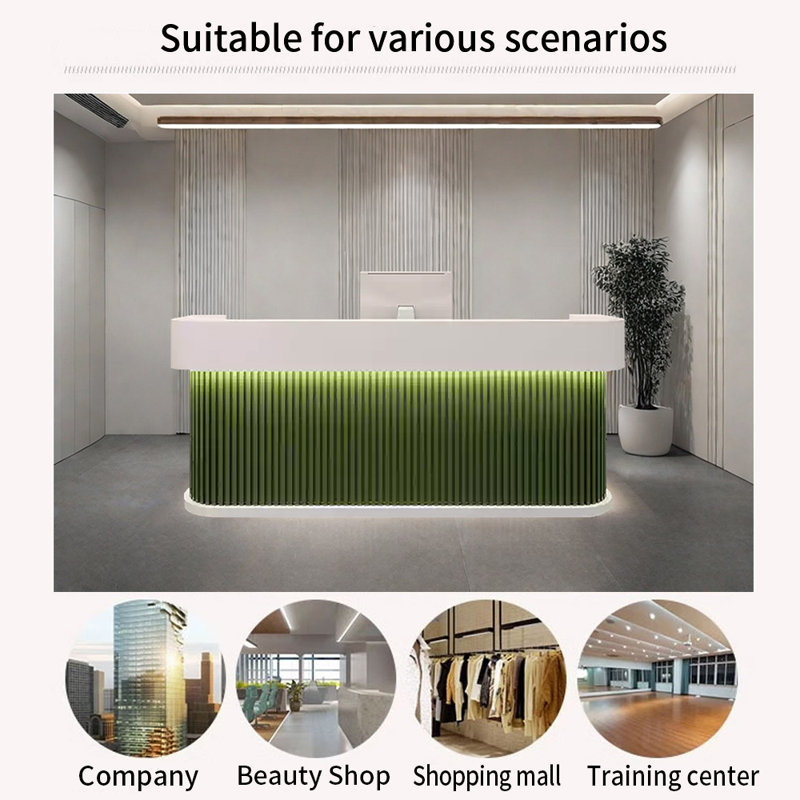 Rectangular Modern Front Desk, Hostess Stand, White/Green